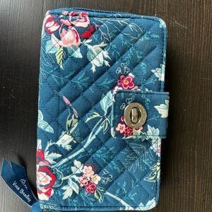 Vera Bradley Quilted Floral Wallet - Teal Navy with Pink Accents
